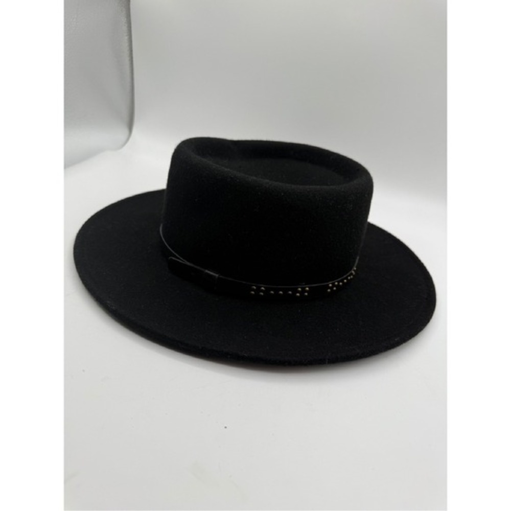Scala Black Studded Fedora Hat Wide Brim Wool Blend Fashion Hat‎